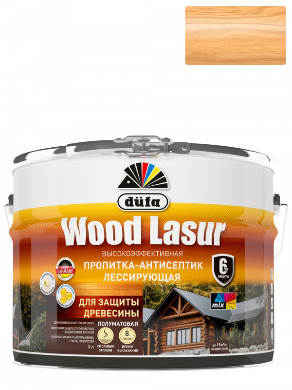 Пропитка лессирующая для защиты древесины Dufa Wood Lazur сосна 9 л