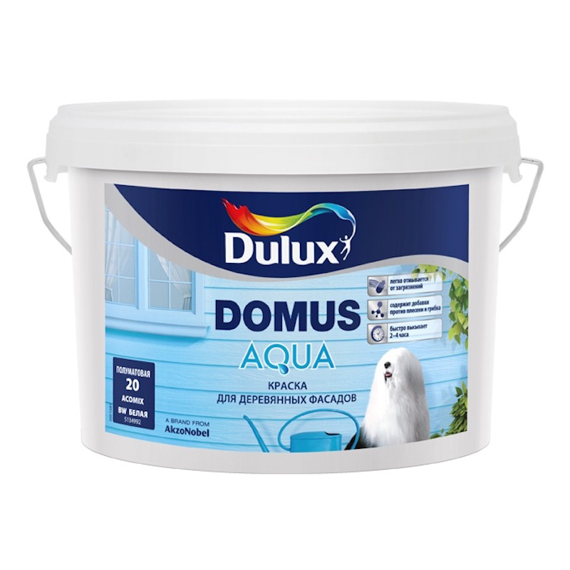 Краска для деревянных фасадов водно-дисперсионная Dulux Domus Aqua полуматовая база BW 2,5 л.