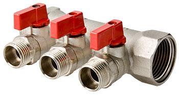 хКоллектор с отсекающими кранами 3 вых., 1" х 1/2" НР Valtec