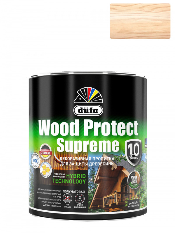 Пропитка декоративная для защиты древесины Dufa Wood Protect Supreme бесцветная 0,75 л