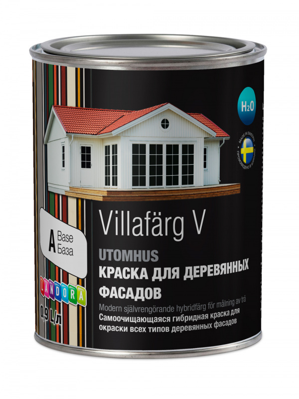Краска для деревянных фасадов гибридная Landora VillaFarg V полуглянцевая база A 0,9 л.