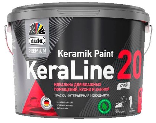 Краска для влажных помещений Dufa Premium KeraLine Keramik Paint 20 полуматовая белая база 1 9 л.