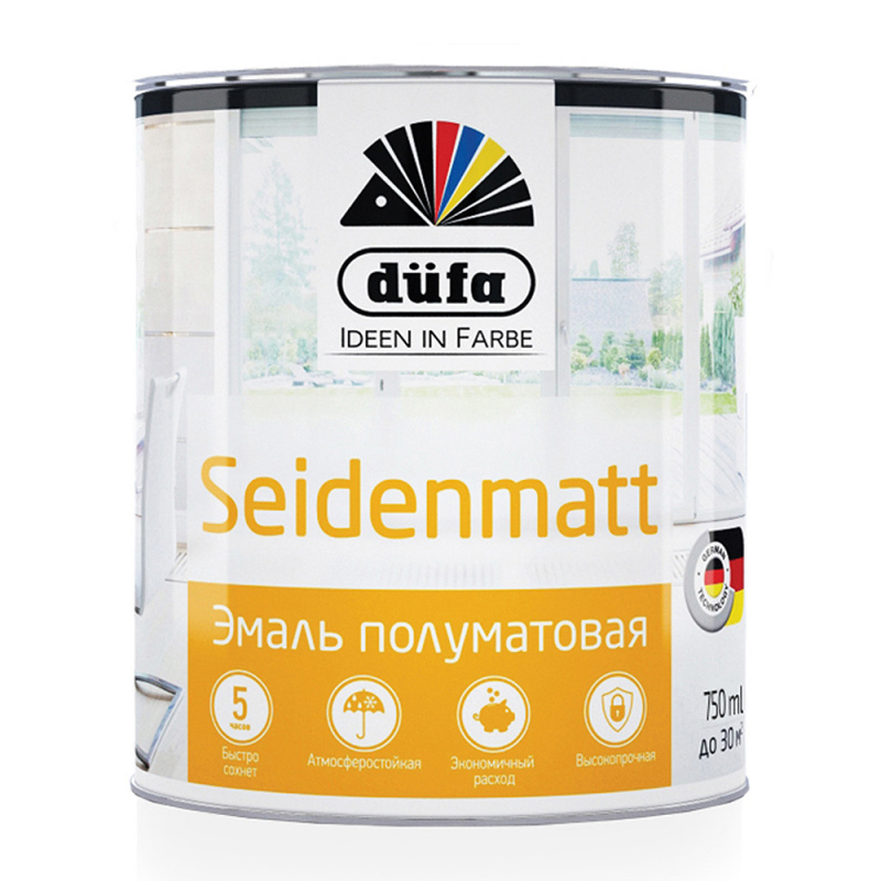 Эмаль для дерева и металла алкидная Dufa Retail Seidenmatt полуматовая белая 2,5 л.