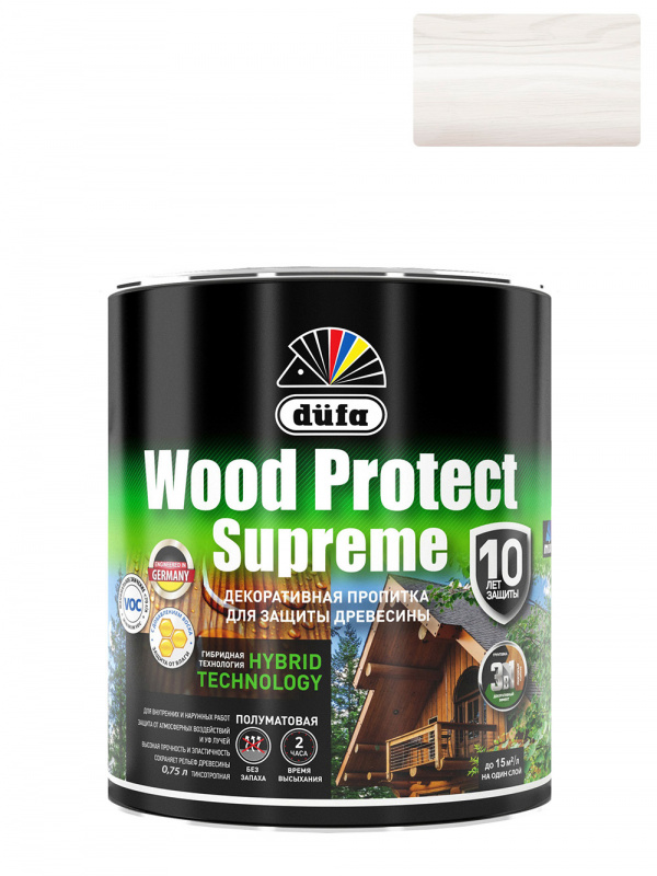 Пропитка декоративная для защиты древесины Dufa Wood Protect Supreme белая 0,75 л