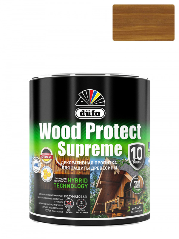 Пропитка декоративная для защиты древесины Dufa Wood Protect Supreme тиковое дерево 2,5 л