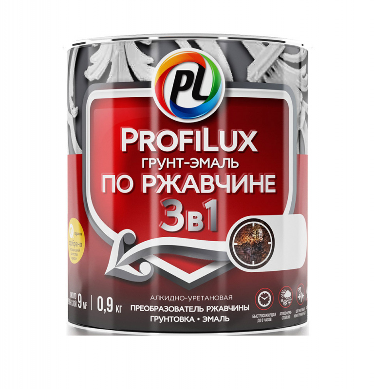 Грунт-эмаль на ржавчину 3 в 1 Profilux полуматовая чёрная 1,9 кг.