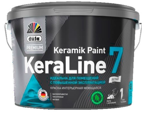 Краска для стен и потолков моющаяся Dufa Premium KeraLine Keramik Paint 7 матовая прозрачная база 3 9 л.