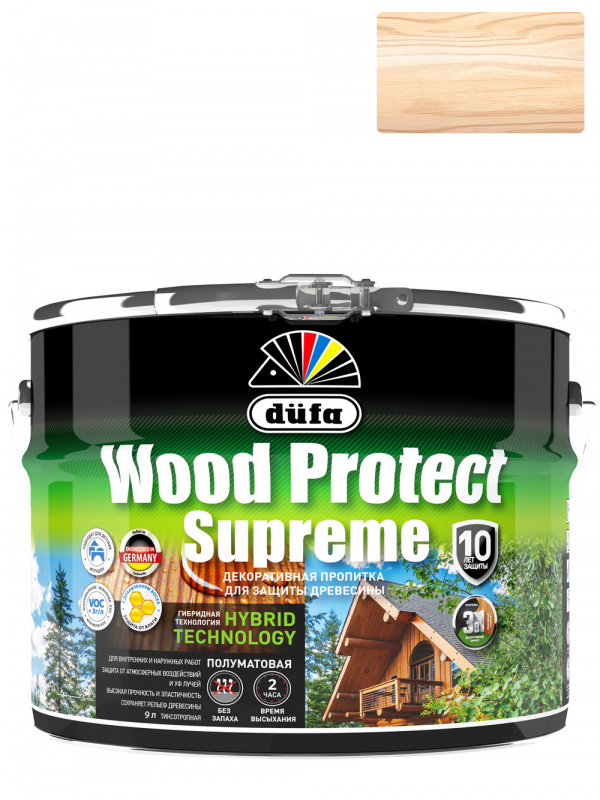 Пропитка декоративная для защиты древесины Dufa Wood Protect Supreme бесцветная 9 л
