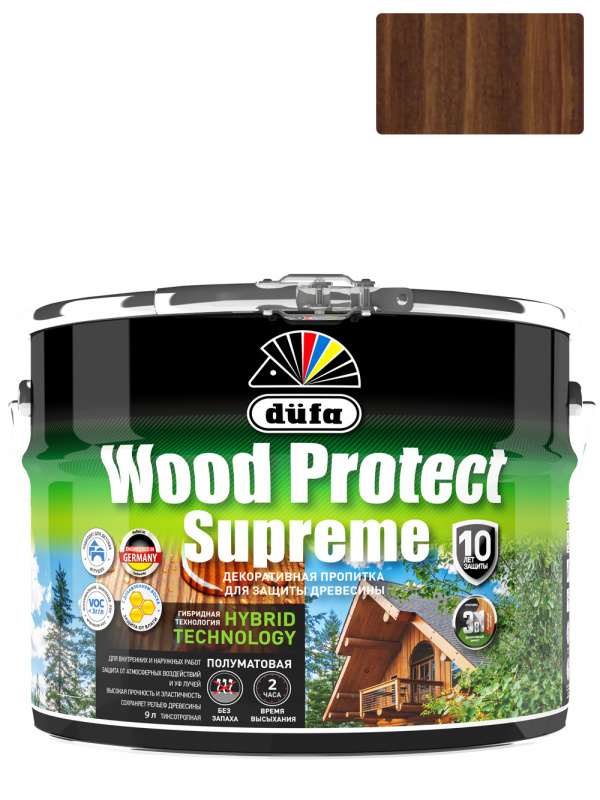 Пропитка декоративная для защиты древесины Dufa Wood Protect Supreme орех 9 л