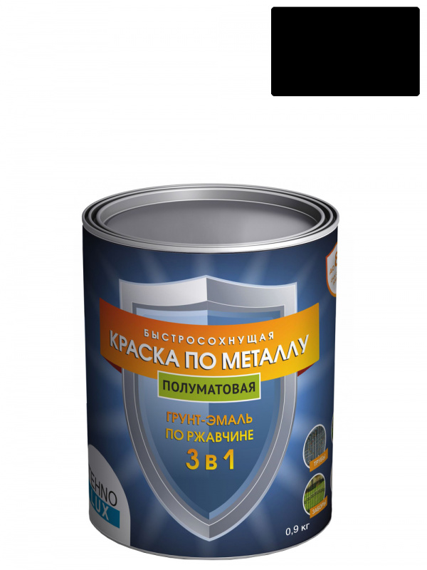 Грунт-эмаль 3 в 1 Технолюкс полуматовая черная RAL 9005 0,9 кг