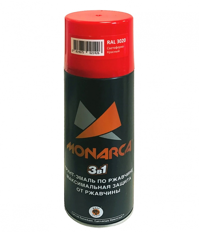 Грунт-эмаль по ржавчине аэрозольный акриловый Eastbrand Monarca RAL3020 светофорно-красный 520 мл