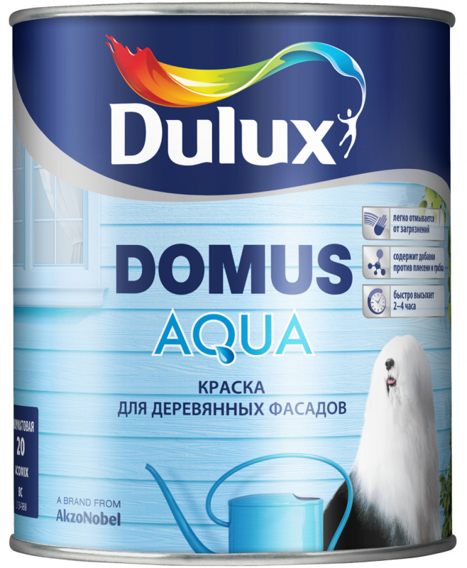 Краска для деревянных фасадов водно-дисперсионная Dulux Domus Aqua полуматовая база BW 1 л.