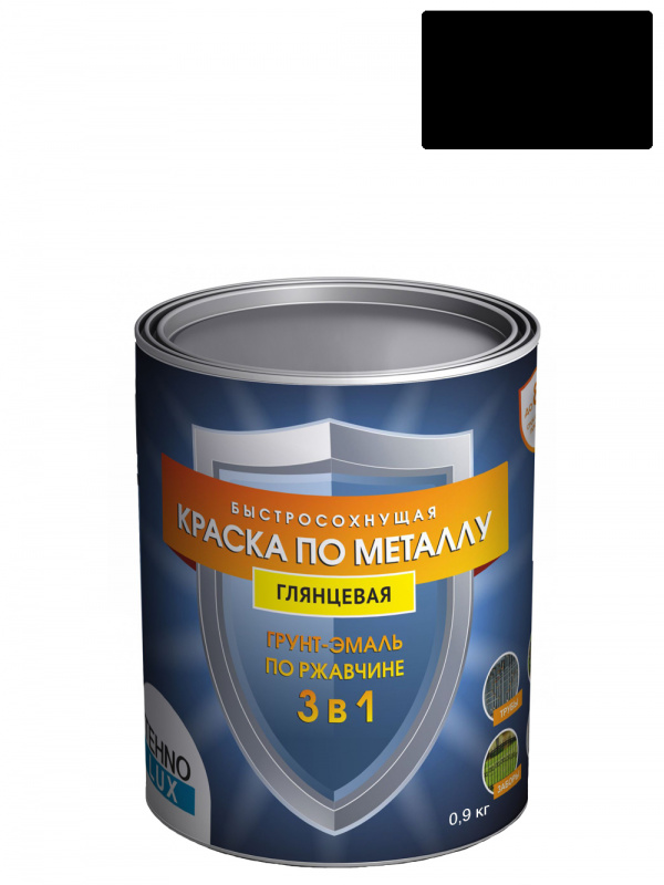 Грунт-эмаль 3 в 1 Технолюкс гладкая черная RAL 9005 0,9 кг