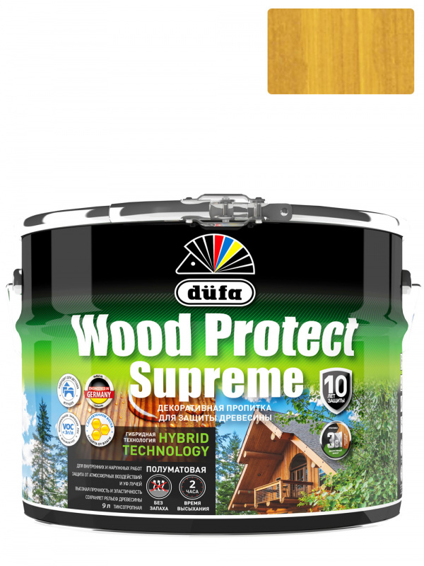 Пропитка декоративная для защиты древесины Dufa Wood Protect Supreme горная сосна 9 л
