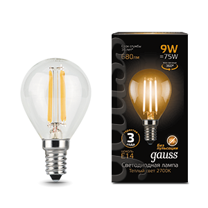 Лампа F-LED P45 9W 2700K E14 Gauss