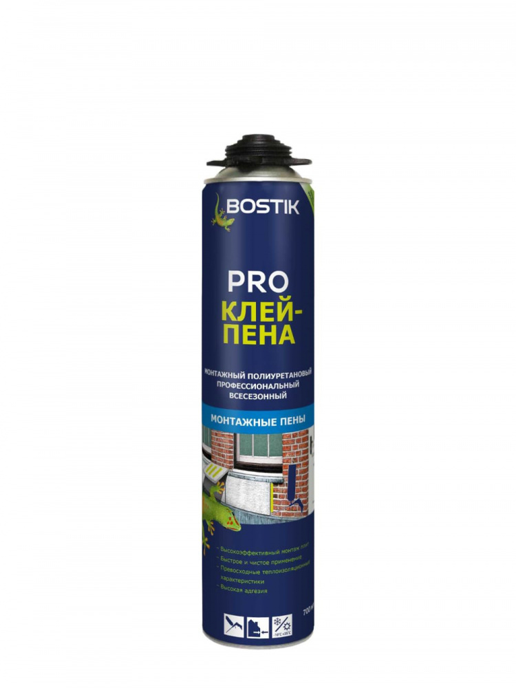 Клей-пена монтажный полиуретановый пистолетный всесезонный Bostik PRO 700 мл