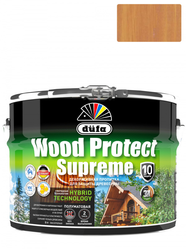 Пропитка декоративная для защиты древесины Dufa Wood Protect Supreme сибирская лиственница 9 л