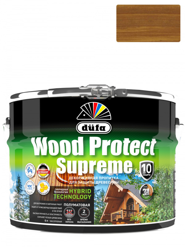 Пропитка декоративная для защиты древесины Dufa Wood Protect Supreme тиковое дерево 9 л