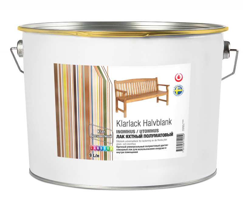 Лак для дерева для внутренних и наружных работ Landora Klarlack Halvblank полуматовый 9 л.