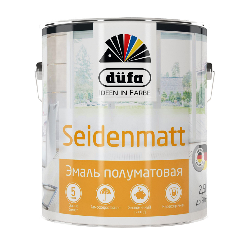 Эмаль для дерева и металла алкидная Dufa Retail Seidenmatt полуматовая белая 2 л.