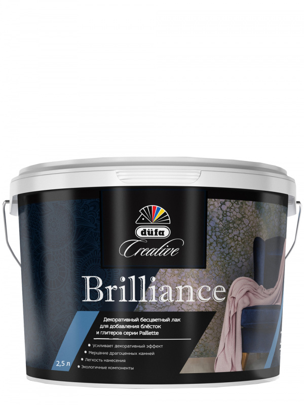 Лак декоративный акриловый Dufa Creative Brilliance полуматовый бесцветный 2,5 л.