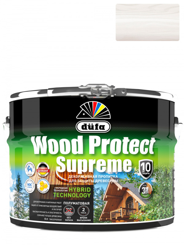 Пропитка декоративная для защиты древесины Dufa Wood Protect Supreme белая 9 л