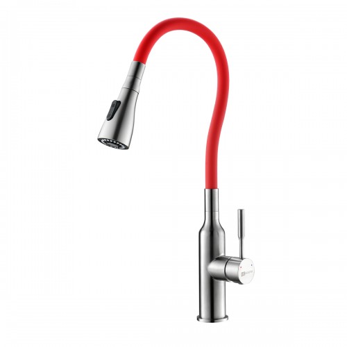 Смеситель для кухни Lemark Expert LM5082S-Red с гибким изливом, сталь/красный