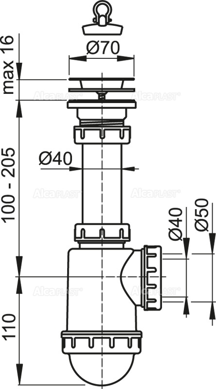 Сифон для мойки AlcaPlast A441-DN50/40 1 1/2"*50/40