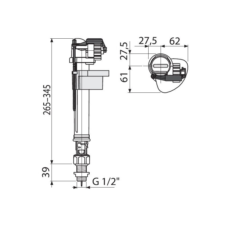 Впускной клапан AlcaPlast A17 с нижней подводкой 1/2"