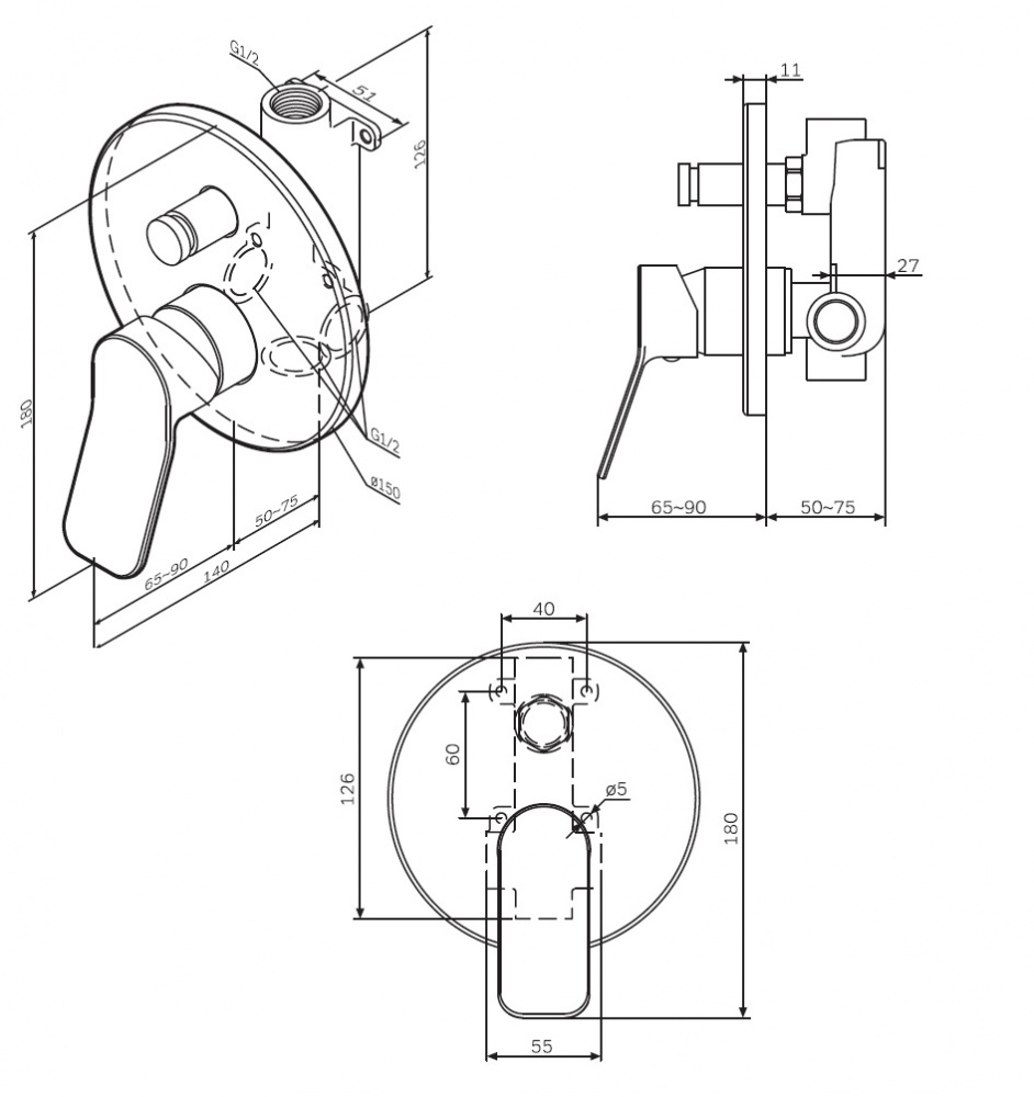 Смеситель для ванны скрытого монтажа AM.PM X-Joy F85A45000 хром