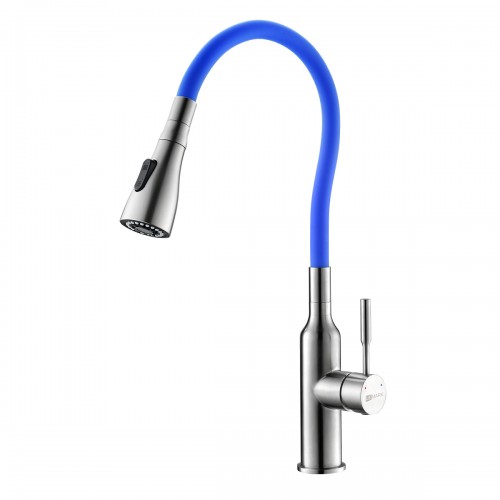 Смеситель для кухни Lemark Expert LM5082S-Blue с гибким изливом, сталь/синий