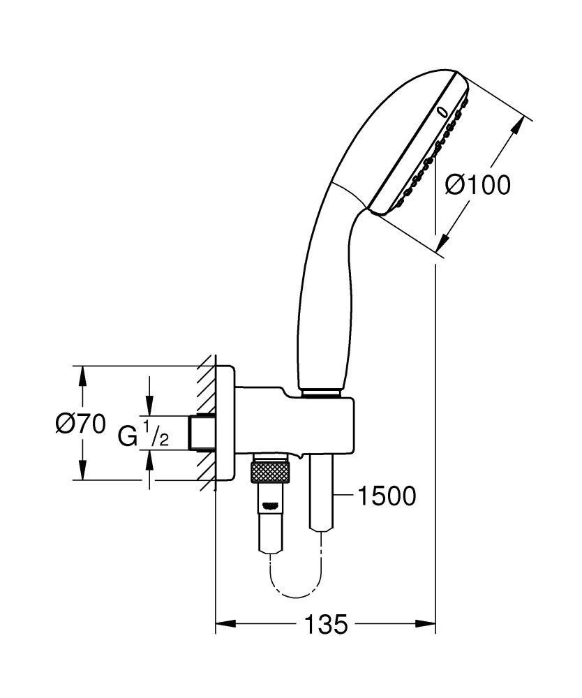 Ручной душ Grohe New Tempesta 100 26406001 с держателем, хром, 2 режима