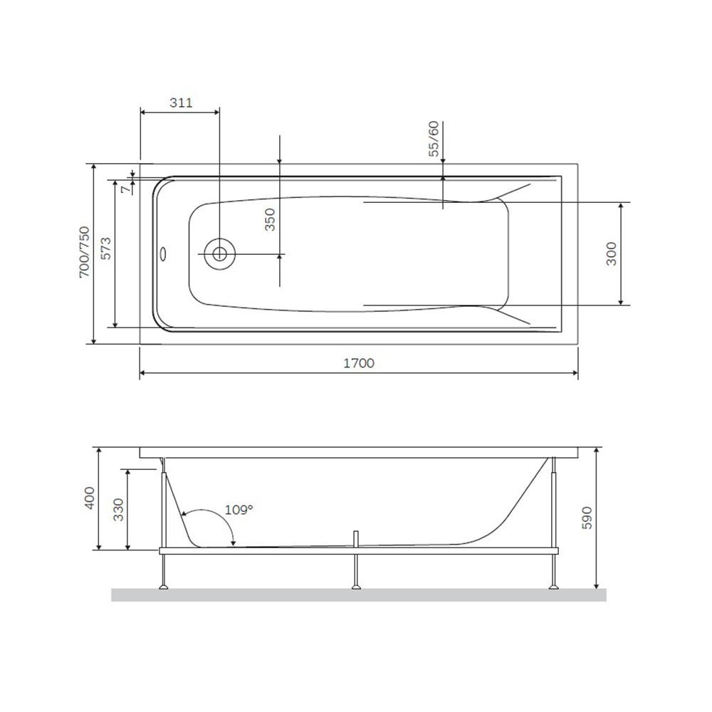 Каркас для ванны AM.PM Gem W90A-170-070W-R, 170х70