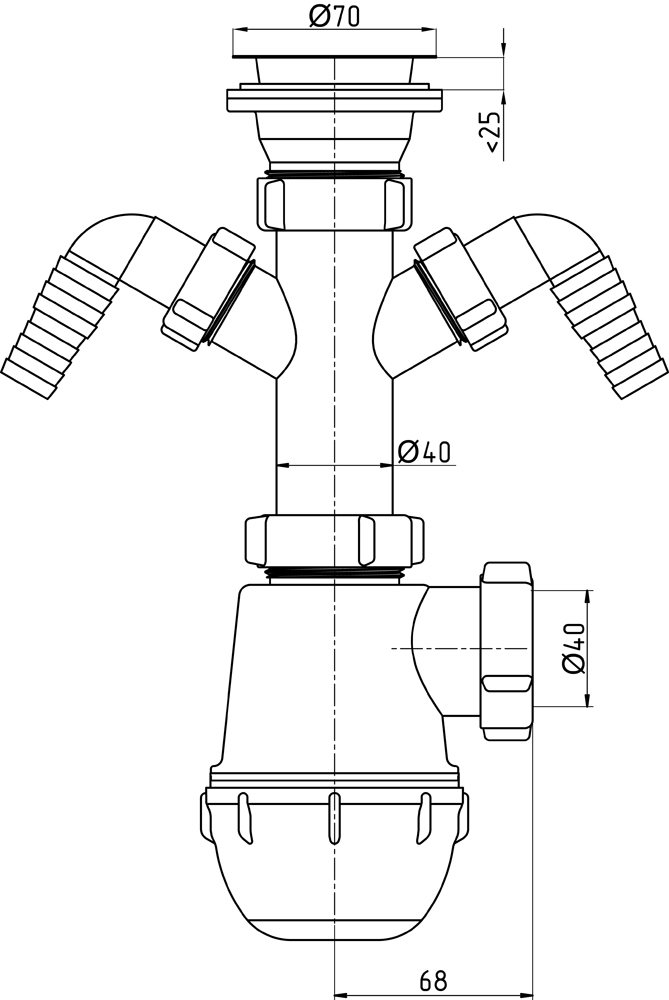 Сифон для мойки Ани Пласт A1100 Грот 1 1/2"*40 с двумя отводами 