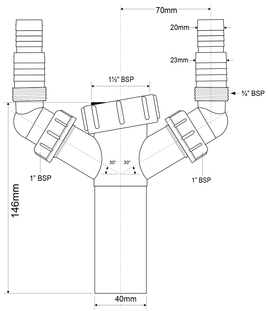 Вставка для сифона McAlpine TEE4 1 1/2*40 с двумя отводами