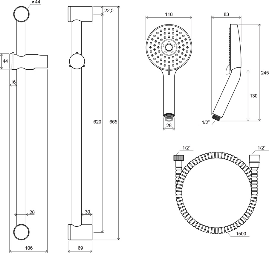 Душевая стойка Ravak Flat X07S003 хром, с ручным душем 3 режима