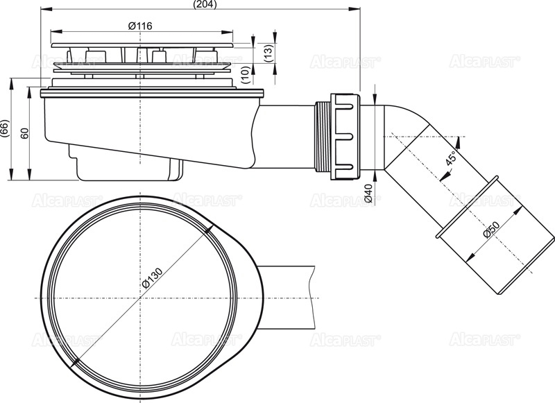 Сифон для поддона AlcaPlast A492CR 1 1/2*40/50, 90 мм, заниженный