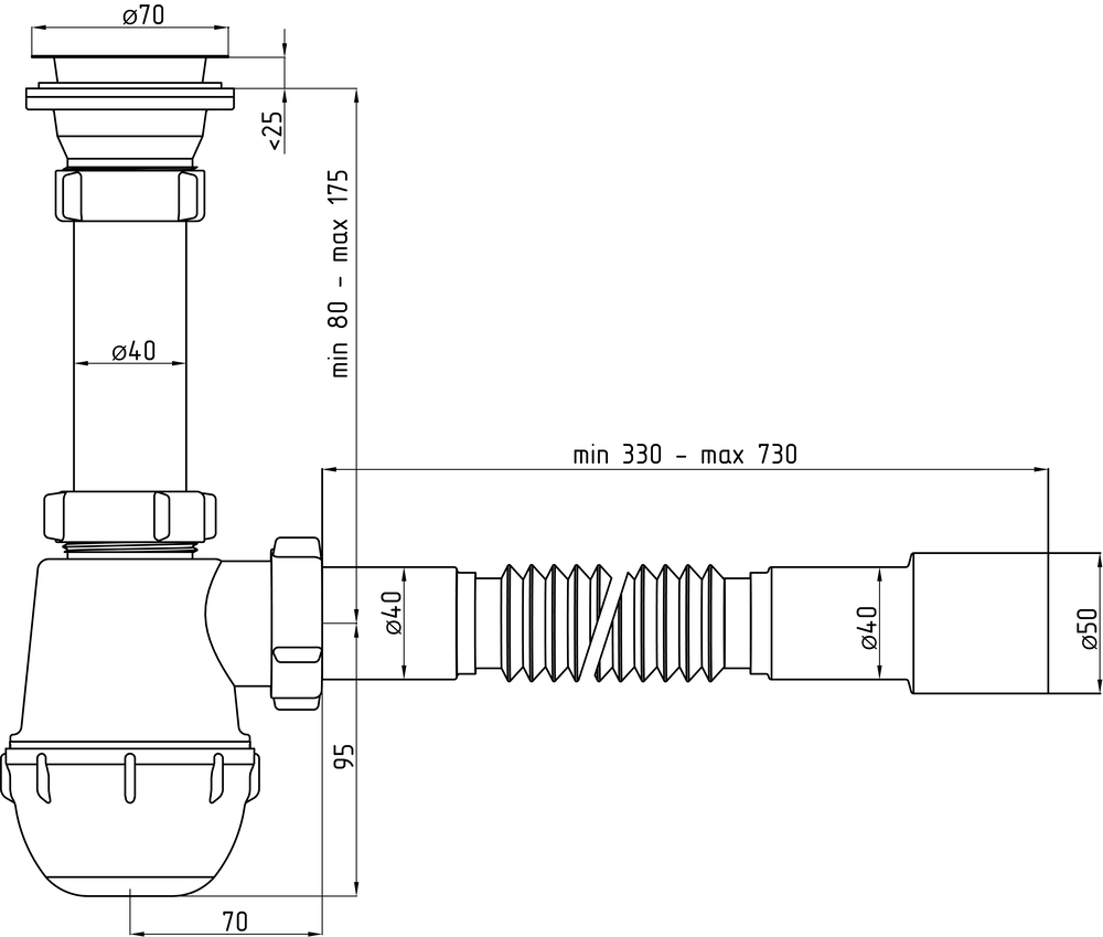 Сифон для мойки Ани Пласт A0115 Грот 1 1/2"*40 с гибкой трубой 40*40/50