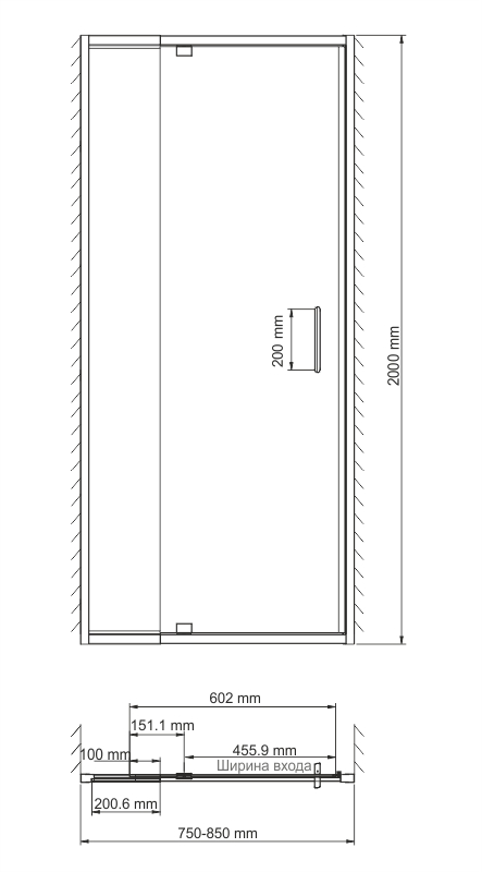 Дверь в проём Wasserkraft Berkel 48P27, (75-85)х200