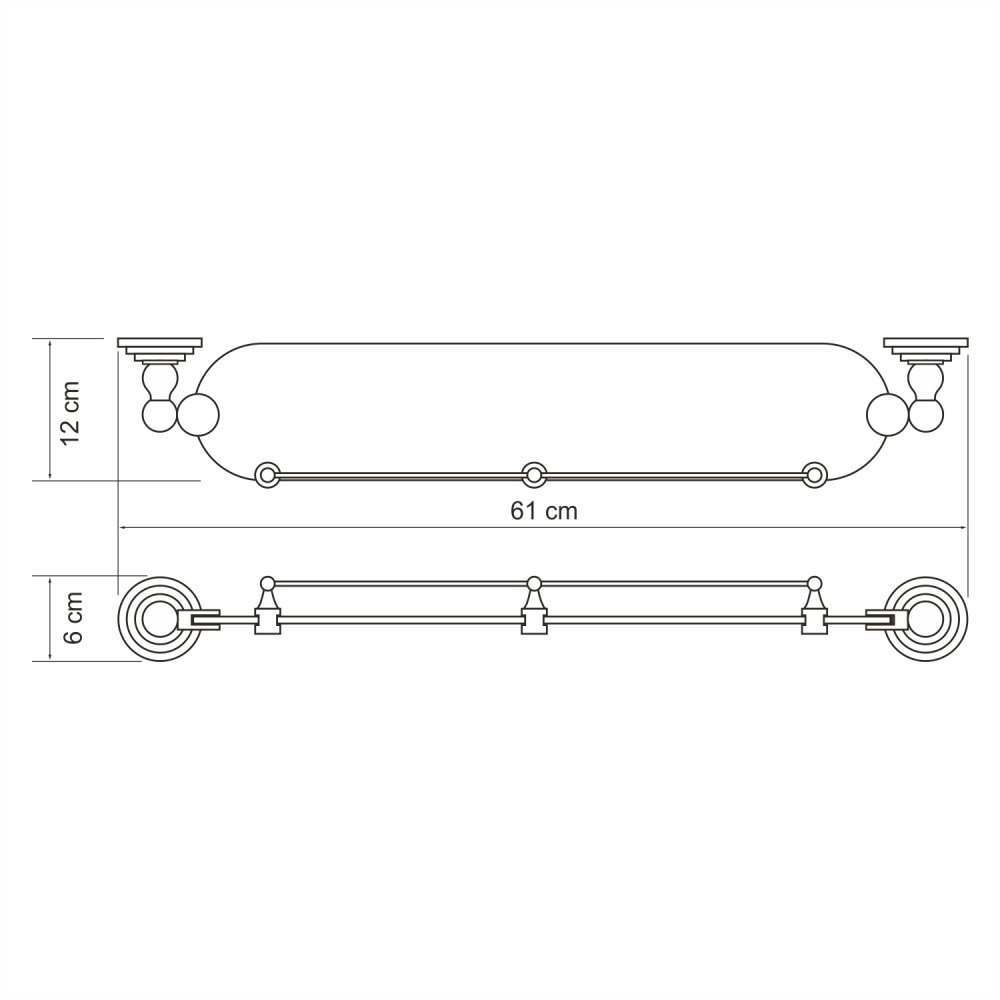 Полка настенная Wasserkraft Ammer K-7044 с бортиком, матовый хром, матовое стекло