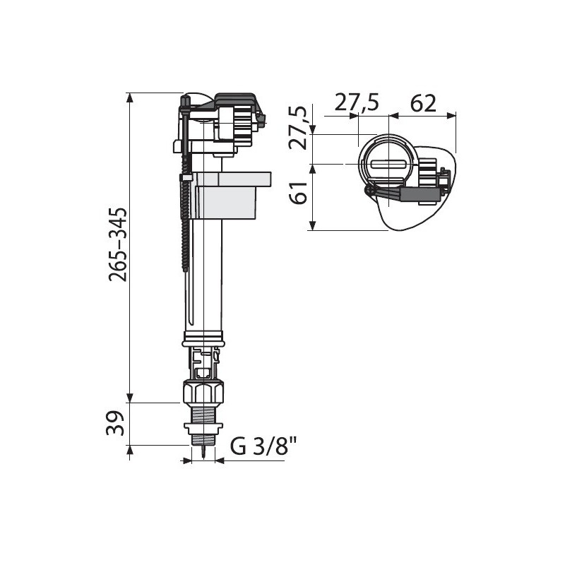 Впускной клапан AlcaPlast A18 с нижней подводкой 1/2"