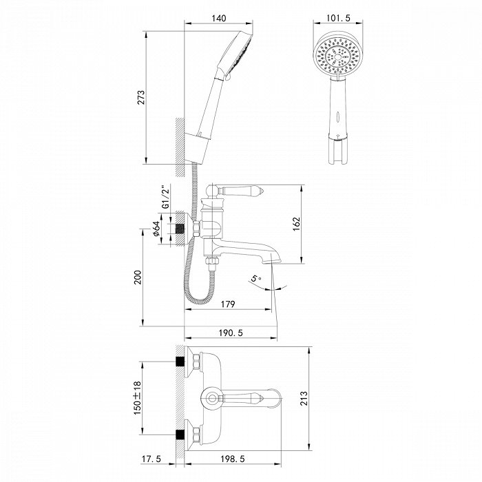 Смеситель для ванны Iddis Oxford OXFSB02i02, хром, с аксессуарами