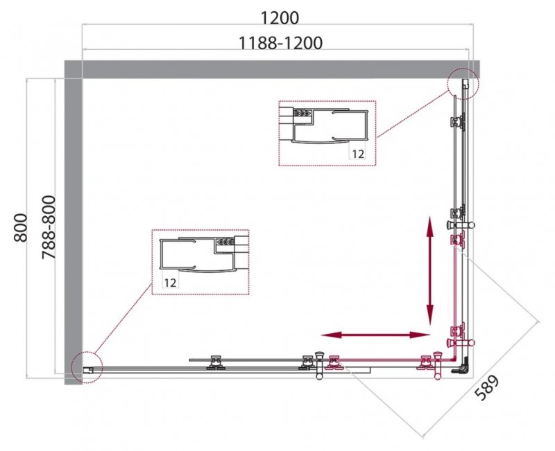 Душевой уголок Belbagno Uno UNO-195-AH-2-100/80-C-Cr