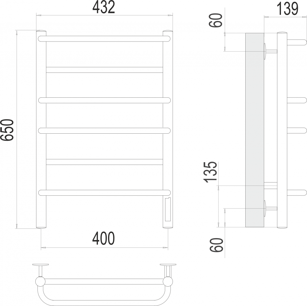 Полотенцесушитель электрический Терминус Евромикс П6 400х650 Электро quick touch 400*650