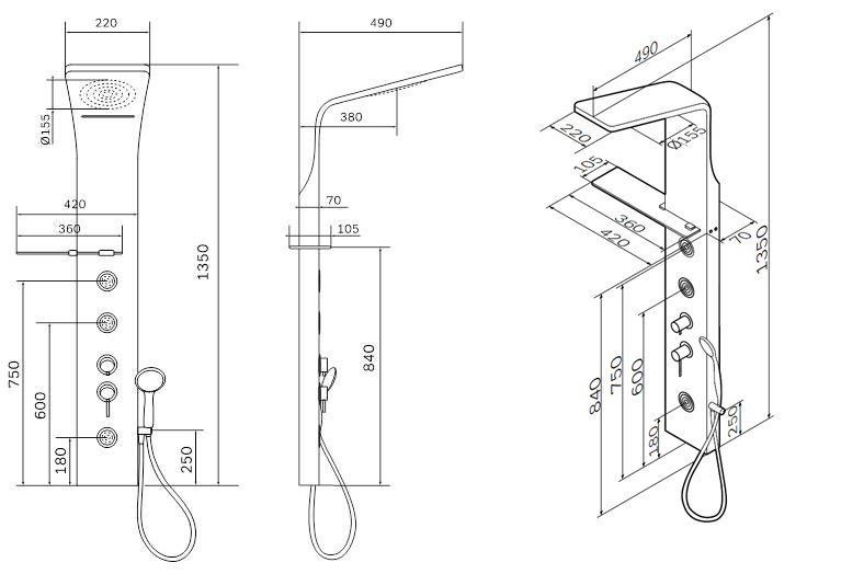 Душевая панель AM.PM Joy W85P-2-136AW с гидромассажем, белая
