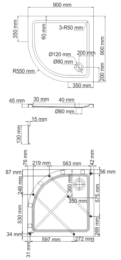 Поддон Wasserkraft Isen 26T01, 90х90х17,5 см, акриловый, белый, радиальный, с сифоном