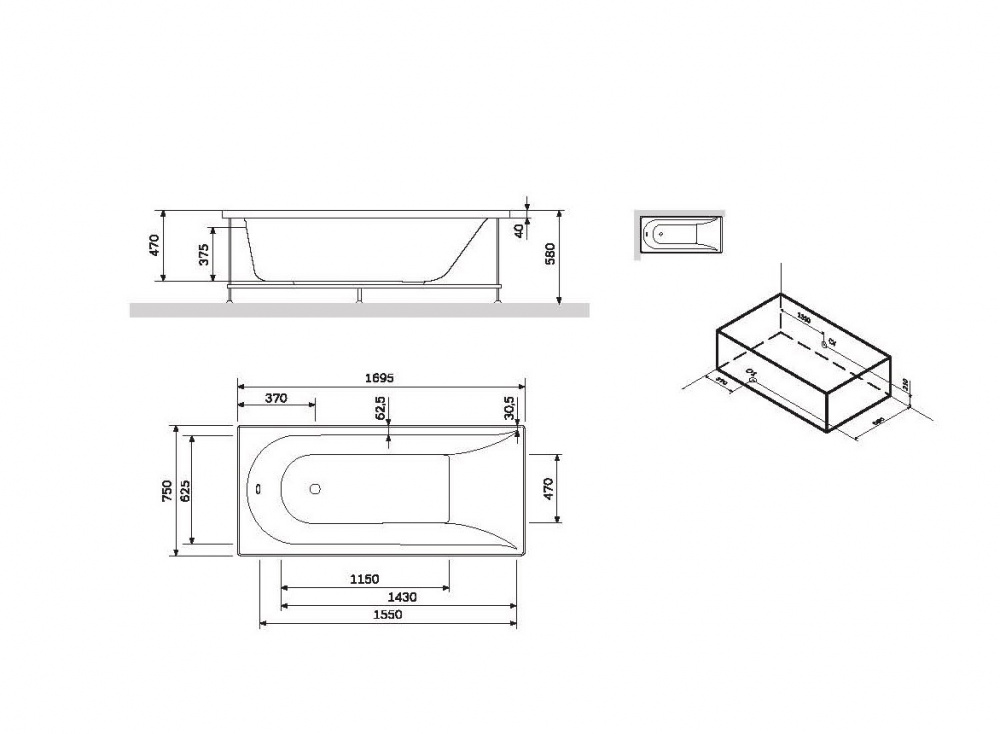 Каркас для ванны AM.PM Spirit W72A-170-075W-R2, 170х75