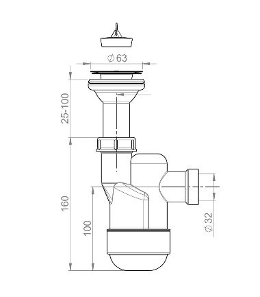 Сифон для раковины Prevex Ventloc 3005001 с выпуском 1 1/4-32