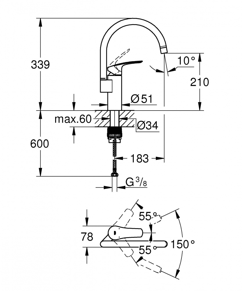 Смеситель для кухни Grohe Eurosmart 33202003 хром