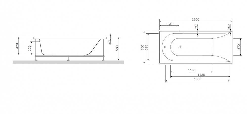 Каркас для ванны AM.PM Spirit W72A-150-070W-R2, 150х70